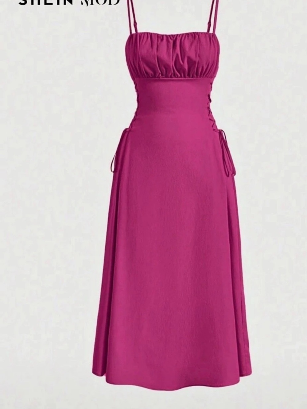 SHEIN Pink Ruched Lace-Up Midi Dress Size Medium